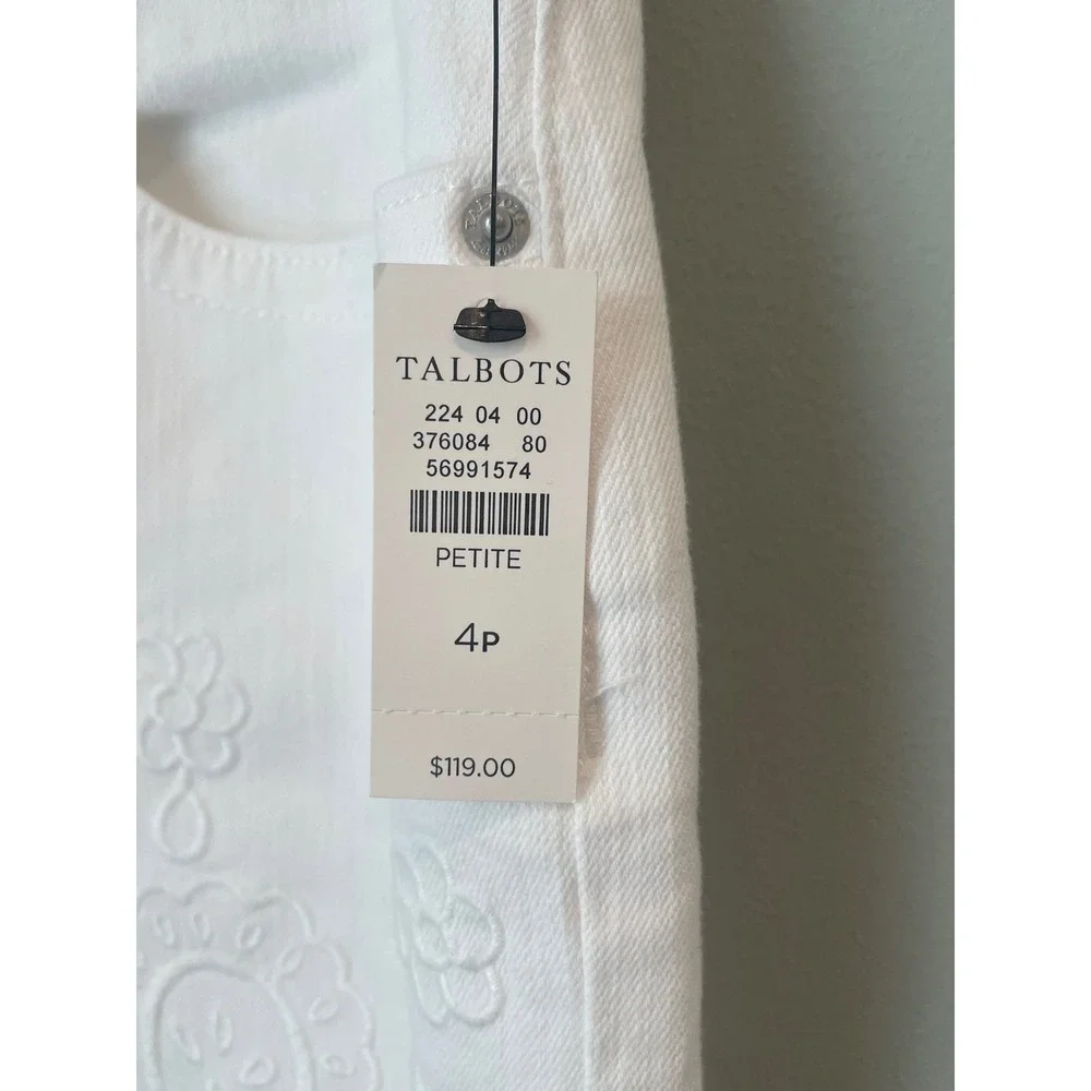 Talbots White Wide Leg Crop Jeans High Waist Embroidered Raw Hem 4P NEW‎